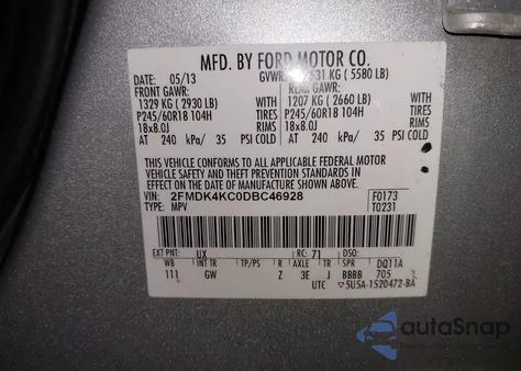 2013 Ford Edge Limited z USA, uszkodzony, nr VIN 2FMDK4KC0DBC46928